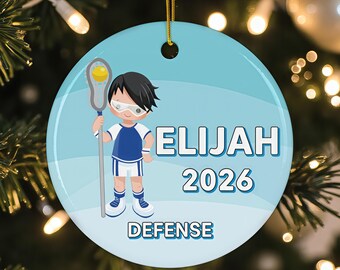 Personalized Boy Lacrosse Player Ornament, Custom Name Ceramic Keepsake
