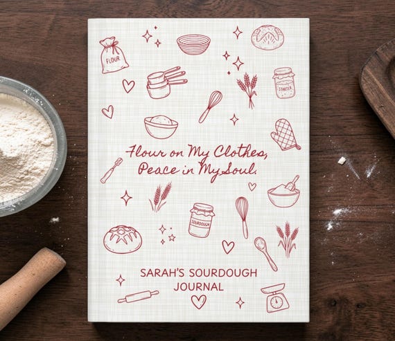 Sourdough Journal, Personalized Bread Baking Log Book, Custom Recipe Notebook to Write In, Gift for Bakers, Blank Starter Tracker Keepsake