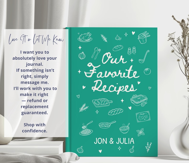 Personalized Couples Recipe Book, Custom Name Family Cookbook, Newlywed Wedding Gift Cooking Journal image 7