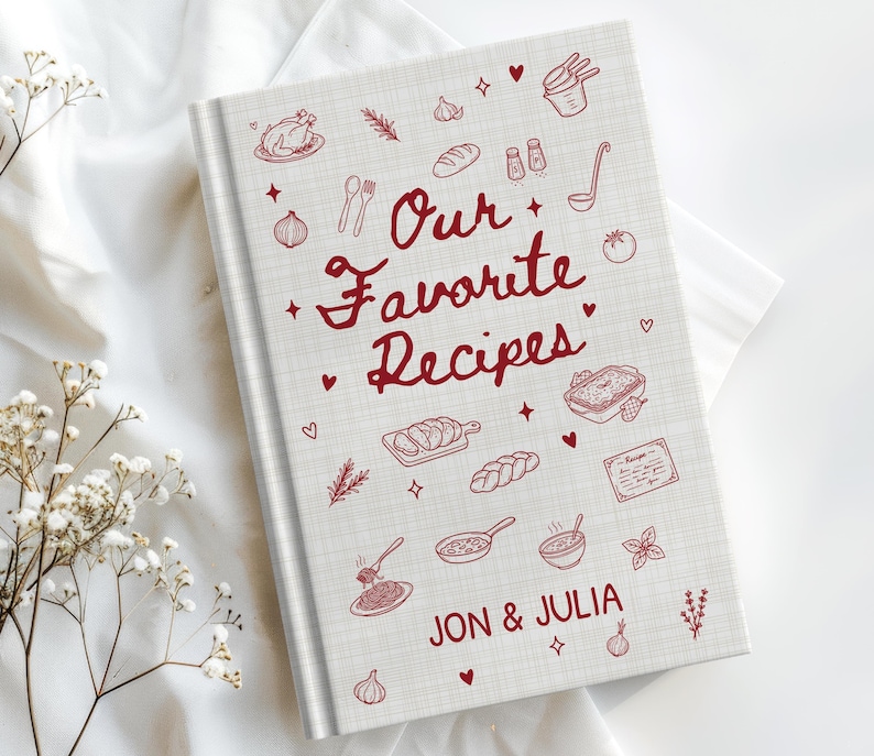 Personalized Couples Recipe Book, Custom Name Family Cookbook, Newlywed Wedding Gift Cooking Journal image 1