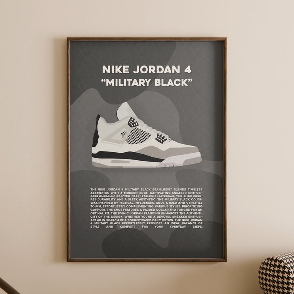Nike Jordan 4 Military Black Sneaker Poster, Street Style Wandkunst, perfekt für Sneakerheads