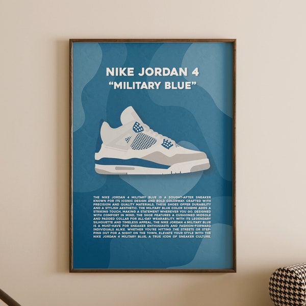 Nike Jordan 4 Military Blue Poster - Sneaker Lover's Art, Office & Bedroom Decor