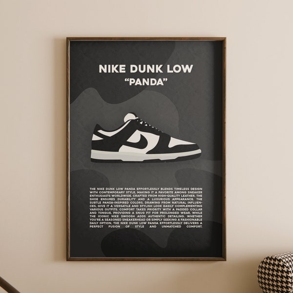 Nike Dunk Low Panda Sneaker Poster, Street Style Wall Art, Perfect for Sneakerheads