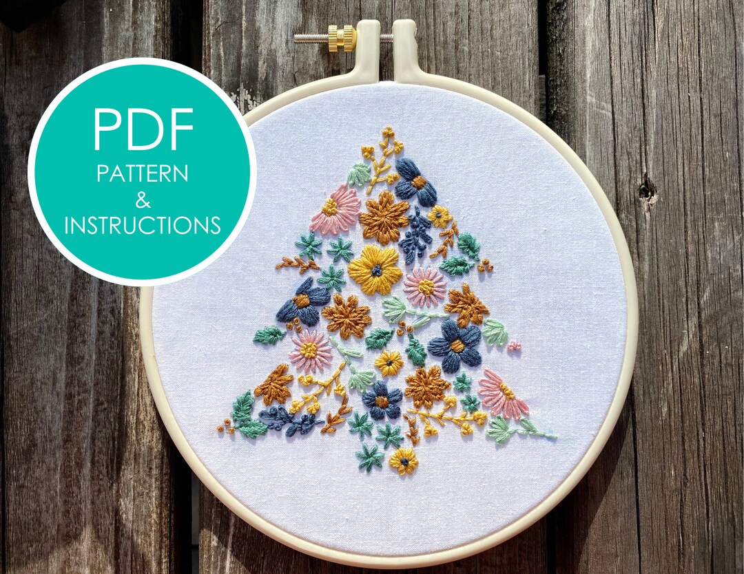 Floral Christmas Tree Embroidery Pattern | Boho Cabin Tree (PDF) - Etsy