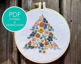 Christmas Embroidery | Floral Christmas Tree |  Boho Christmas Tree | PDF Pattern & Instructions | Pastel Christmas Tree
