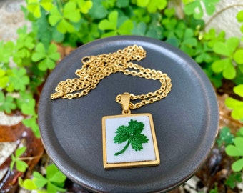 Shamrock Necklace | Clover Necklace | Lucky Necklace | St. Patrick's Day Necklace | Embroidered Shamrock Necklace | Irish Shamrock Necklace
