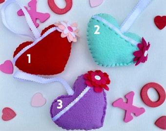 Valentine Love Bomb | Valentine for Kids | Felt Heart Ornament | Children's Valentines | Stuffed Felt Heart | Hanging Pocket Heart |
