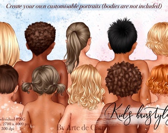 Kids Hairstyles Clipart, Baby Hair, Hair Clipart Pack, Children's Hair, Natural Hair PNG, Children's Hairstyles, Personalized, Customizable