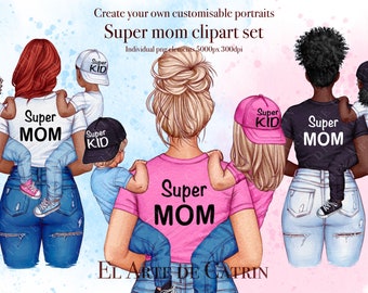 Super moeder clipart, beste moeder clipart, familie clipart, moeder, dochter, zoon, portret maker, Moederdag, moeder en kinderen, moeder en kinderen