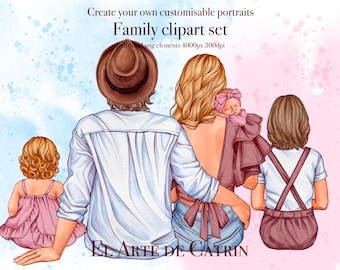 Familie mit Neugeborenen Clipart, Familie DIY Clipart-Set, sitzende Familie Porträt Clipart Schöpfer, Vatertag Clipart, Muttertag Clipart
