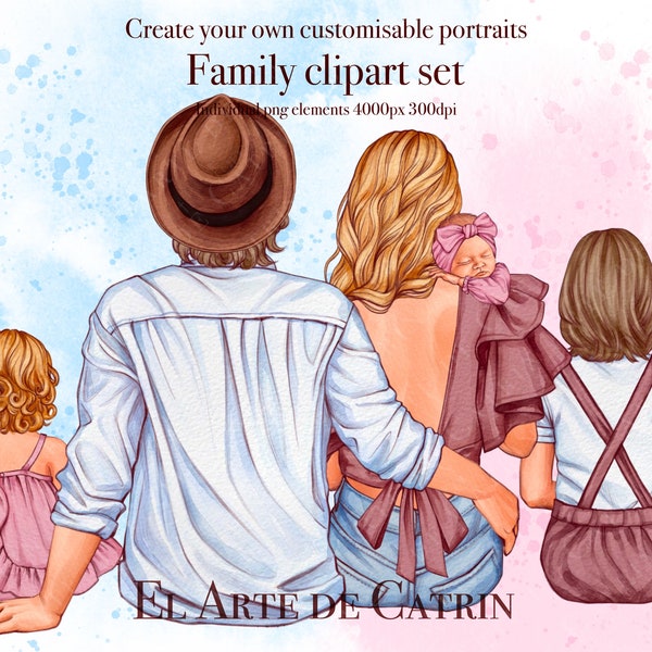 Familie mit Neugeborenen Clipart, Familie DIY Clipart-Set, sitzende Familie Porträt Clipart Schöpfer, Vatertag Clipart, Muttertag Clipart