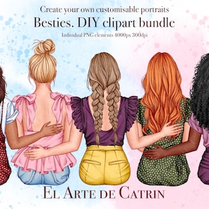 Besties Clipart, DIY Clipart Bundle, Best Friends Clipart, Female Clipart, Woman Clipart, Fashion Girls, Gift For Sisters, Soul Sisters