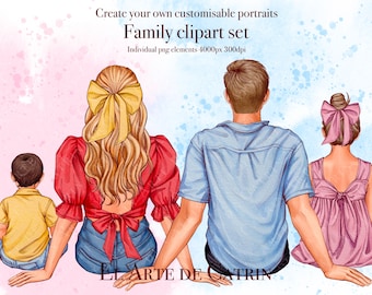 Summer Watercolour Family Sitting Clipart, DIY Custom Family Portrait, Family Clipart Creator, Gift Ideas, Customizable, Sublimation PNG