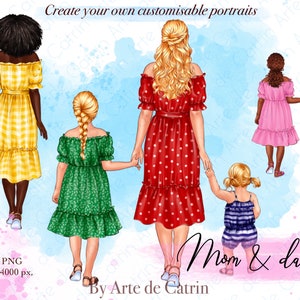 Imágenes Prediseñadas de mamá e hijas, Imágenes Prediseñadas del Día de la Madre, Mejor mamá, Creador de imágenes prediseñadas de aspecto familiar, Personalizable, PNG, Ideas de regalos, Bricolaje, Personalizado