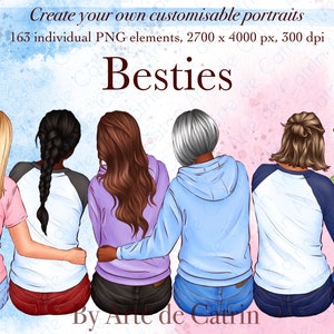Clipart migliori amiche, clipart Bestie, clipart femminile, clipart donna, ragazze alla moda, PNG personalizzabile, regalo per sorelle, sorelle dell'anima