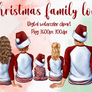 Clipart de look de famille de Noël, famille assise, clipart personnalisable, clipart de grande famille, clipart d’enfants, clipart de parents, Nouvel An 2024