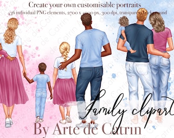 Großer Familien-Look Clipart-Designer, Vatertags-Clipart, Muttertags-Clipart, Familie, Eltern und Kinder, anpassbar, PNG