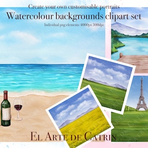Aquarell Hintergrund Und Landschaften, für DIY Familie Clipart Urheber, Bergblick Landschaft, Meerblick Landschaft, Blick auf die Pariser Landschaft