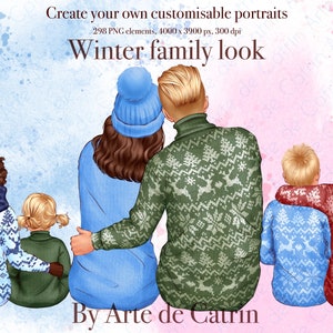 Imágenes prediseñadas de aspecto familiar de invierno, imágenes prediseñadas de Navidad, imágenes prediseñadas familiares acogedoras, familia sentada, feliz Navidad, vacaciones, personalizable, PNG,