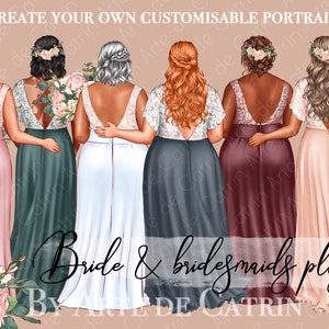 Novia y damas de honor talla grande Clipart, Clipart PNG de boda, Chica con curvas, Chica de moda, Ilustración de boda, Sublimación, Vestido de novia
