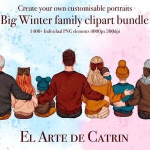 Gran paquete familiar de invierno, familia sentada, imágenes prediseñadas de invierno, feliz Navidad, vacaciones acogedoras, personalizable, PNG, imágenes prediseñadas familiares, relación