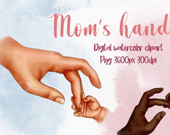Mom’s Hand Clipart, Baby Hand, Hand In Hand, Parents Clipart, Children Clipart, Holding Hands Clipart, Sublimation Design