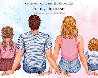 Family Clipart Creator, Father's Day Clipart, Mother's Day Clipart, Sitting Family Clipart, Parents and Children, Customizable, PNG