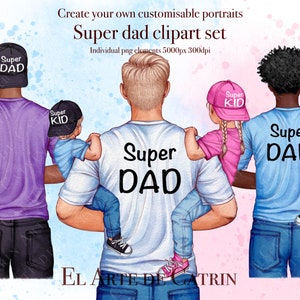 Super Papa Clipart, Best Dad Clipart, Familie Clipart, Papa und Kinder, Vatertag Clipart, Papa und Tochter, Papa & Sohn, anpassbar, PNG