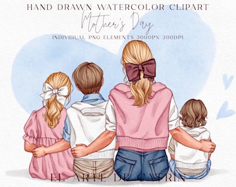 Mothers Day Clipart, Mother And Daughter PNG, Mother And Son Clipart, Customizable Family Portrait Clipart, Personalized Mother's Day Gift
