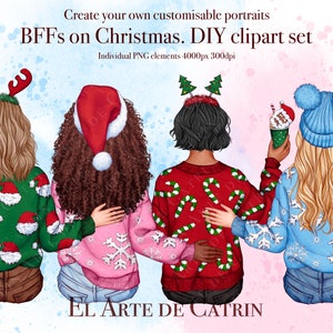 BFF en imágenes prediseñadas de Navidad, conjunto de imágenes prediseñadas de bricolaje, imágenes prediseñadas de mejores amigos, mejores amigas de Navidad, regalos de Navidad DIY, PNG personalizable, regalo para hermanas