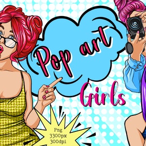 Pop Art Girls, Ensemble de femmes, Bande dessinée, Denim Girl Clipart, Clipart féminin, Femme, Aquarelle Clipart, Fashion Girl, PNG, Sublimation