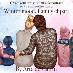 Estado de ánimo de invierno, Clipart familiar, Feliz Navidad, Familia sentada, Clipart de invierno, Vacaciones, Personalizable, PNG, Clipart familiar, Relación