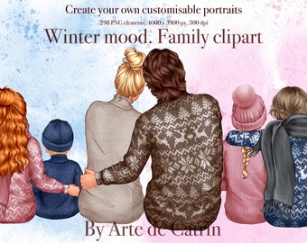 Winter Mood, Family Clipart, Merry Christmas, Sitting Family, Winter Clipart, Holidays, Customizable, PNG, Family Clipart, Relationship