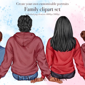 Family Look Clipart, Familie in Hoodies 2 (mit Hintergründen), Vatertag, Muttertag, Kinder Clipart, Kinder und Eltern, Papa & Baby