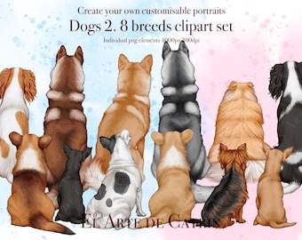 Dogs And Breeds Сlipart (Part 2), Dogs Back View, Customizable Dog, Akita, Chihuahua, Corgi, Husky, French Bulldog, Spaniel, Spitz, Yorkie