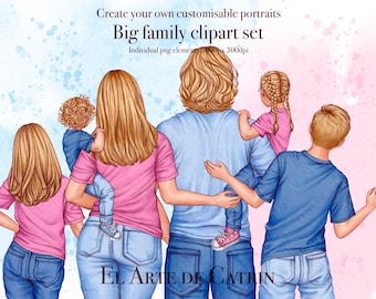Große Familie Clipart, meine Familie Clipart, unsere Familie Clipart, DIY Portrait Schöpfer, Eltern und Kinder, anpassbar, PNG, benutzerdefinierte Menschen