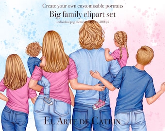 Big Family Clipart, My Family Clipart, Our Family Clipart, DIY Portrait Creator, Parents et Enfants, Personnalisable, PNG, Custom People