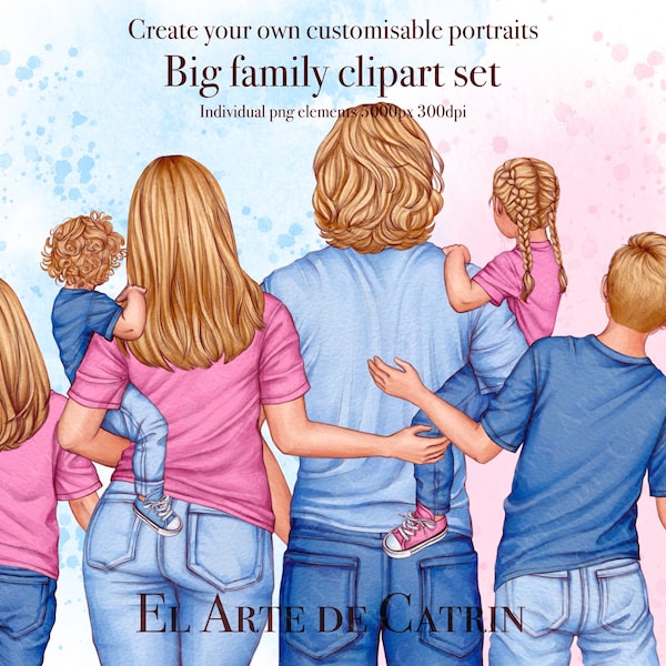 Big Family Clipart, My Family Clipart, Our Family Clipart, DIY Portrait Creator, Parents et Enfants, Personnalisable, PNG, Custom People