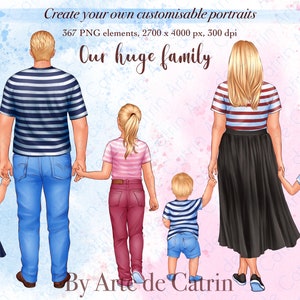 Nosso enorme clipart de família, pais e filhos, criador de clipart de pessoas, dia dos pais, dia das mães, clipart de família em pé, personalizável, PNG