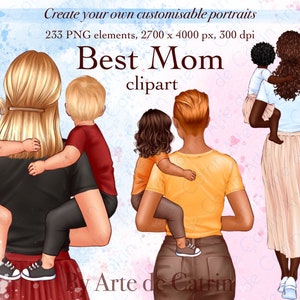 Imágenes Prediseñadas de mamá con bebés, imágenes prediseñadas del Día de las Madres, mejor mamá, creador de imágenes prediseñadas de aspecto familiar, personalizable, PNG, ideas de regalos, bricolaje, personalizado