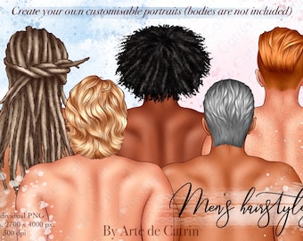 Mens Hairstyles Clipart, Natural Hair PNG, Hair Clipart Pack, Afro Hairstyle, Painted Hair, Custom Male Hairstyles Clipart, Customizable