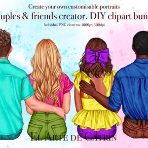 Creador de imágenes prediseñadas de pareja y amigos, paquete de imágenes prediseñadas de bricolaje, imágenes prediseñadas del día de San Valentín, retrato de pareja personalizable, ilustración personalizada