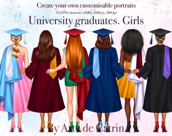 University Graduates Clipart, Graduation Girls Clipart, Sublimation, PNG, DIY Portrait Creator, Graduation Gift, Graduates 2023