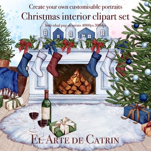 クリスマスインテリアクリップアート、心地よい冬、クリスマスクリップアート、DIYクリスマスカード、新年2024、メリークリスマス、クリスマスツリー、カスタマイズ可能