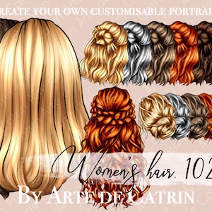 Clipart de cabello, PNG de cabello natural, Peinados de mujer, Paquete de imágenes prediseñadas para el cabello, Imágenes prediseñadas femeninas personalizadas, Imágenes prediseñadas personalizadas, Personalizable