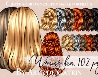 Haarclipart, Naturhaar PNG, Frauen Haarspangen, Haarclipart Pack, benutzerdefinierte weibliche Frisuren Clipart, personalisierte Clipart, Personalisierbar