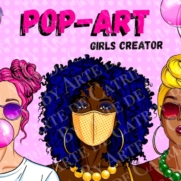 Pop-Art Girls Creator, Beauty Girls, Women Set, Comic Style, Female Clipart, Woman, Customizable Clipart, Fashion Girl, PNG, Sublimation