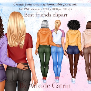 Beste vrienden clipart, Soul Sisters clipart, mager meisje clipart, besties clipart, PNG, mode meisje clipart, zomer clipart, cadeau vriend diy