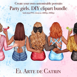 Imágenes prediseñadas de Party Girls, paquete de imágenes prediseñadas de bricolaje, imágenes prediseñadas de mejores amigos, imágenes prediseñadas de Besties, imágenes prediseñadas de mujer, imágenes prediseñadas de chicas de moda, regalo para hermana