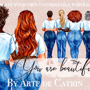 Vous êtes belle, Curvy Girl Clipart, Meilleurs amis clipart, Besties clipart, Femme taille plus, Denim Girl, Beauté naturelle, PNG, Sœurs